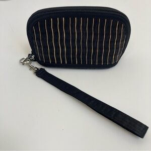 Baskets of Cambodia Woven Wristlet Make Up Bag Mini Coin Purse Black Cream OS